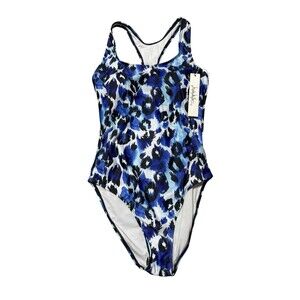Nicole Miller Studio 1 pc Swimsuit Racer Back Aqua Cheetah Print NWT Size S